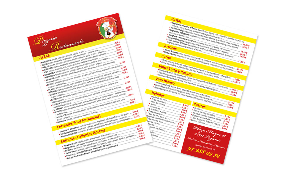 Diseo e Impresin Flyers A5 Restaurante Italiano