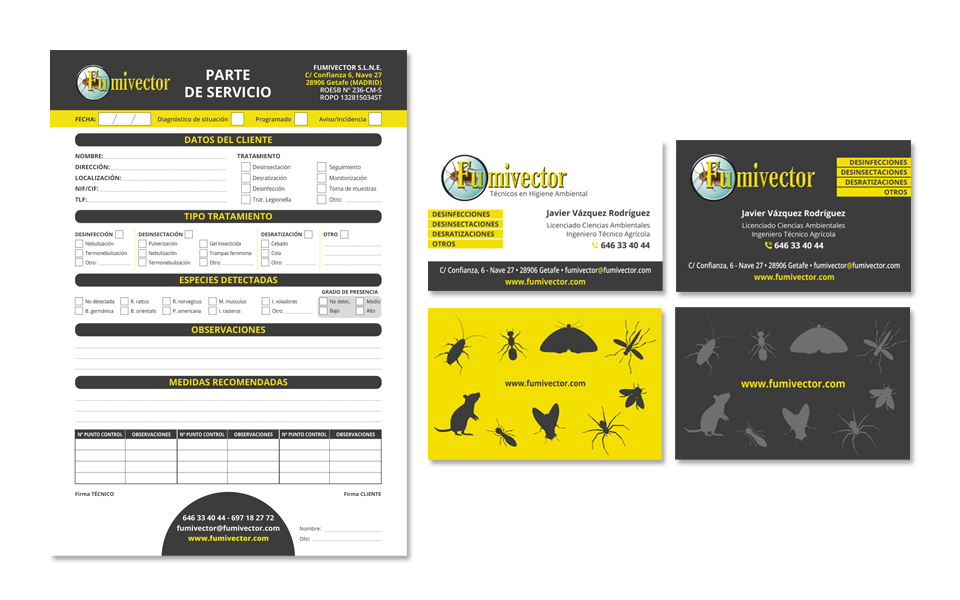 Partes de trabajo y tarjetas de visita Fumivector